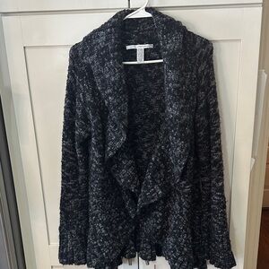 Diane Von Furstenberg DVF Marbled Drape Front Black Sweater